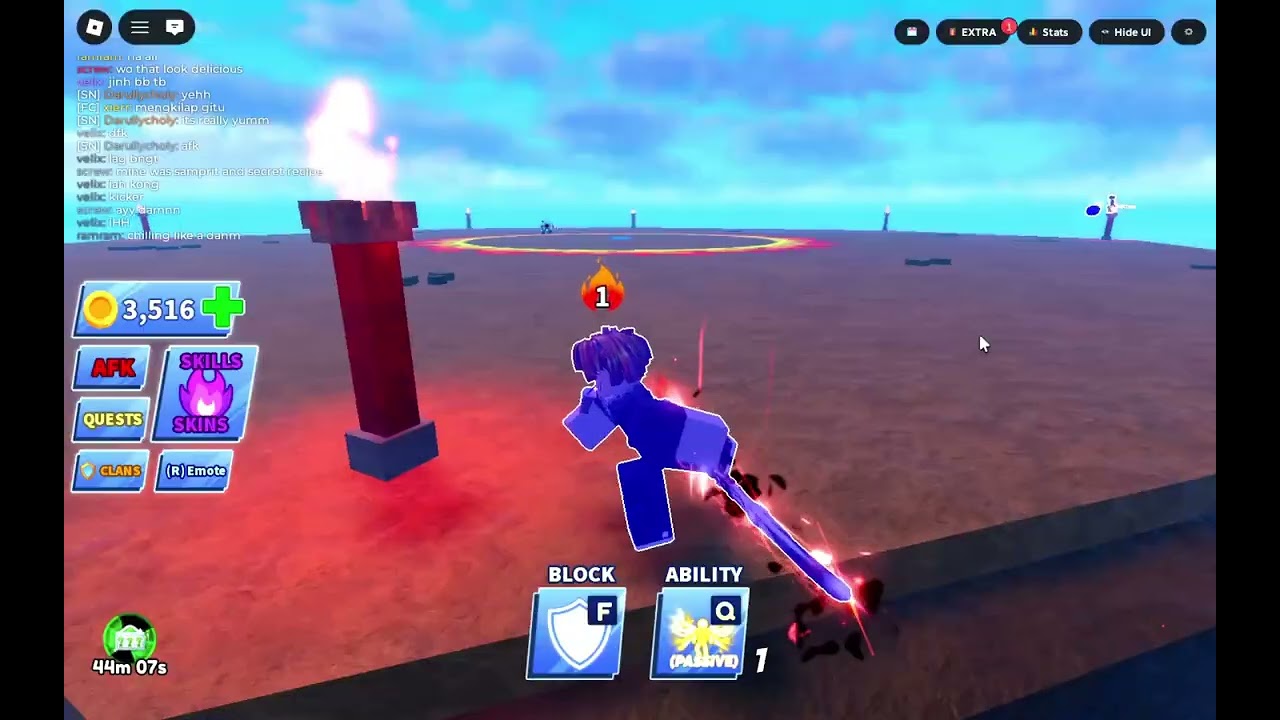 trying out my new red oni katana in blade ball