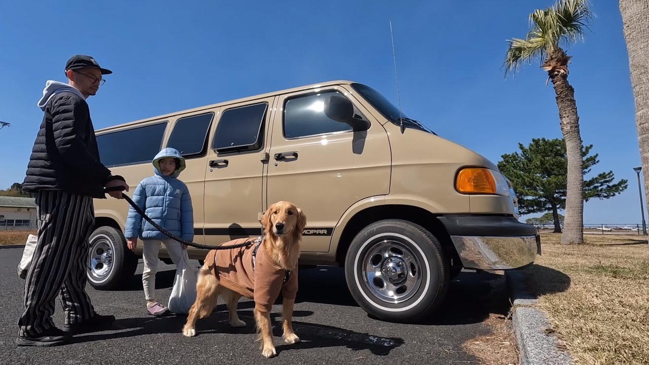 【ドライブ】憧れのダッジ・ラムバンで愛犬と海沿い散歩/生後11ヶ月