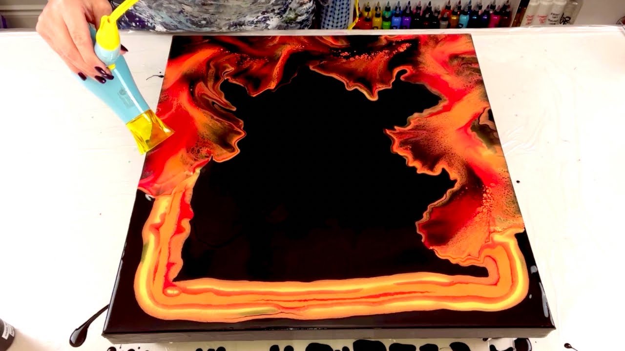 # 528 - NEW Challenge!🔥 Fiery Volcano 🌋 - Acrylic Pouring - Fluid Art