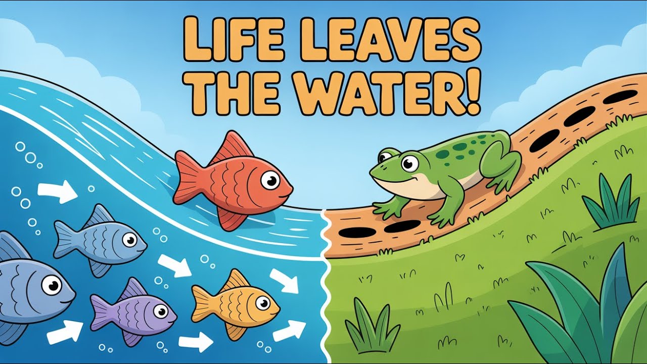 The First Fish and Amphibians – Life Leaves the Water 🐟🐸 | Evolution for Kids