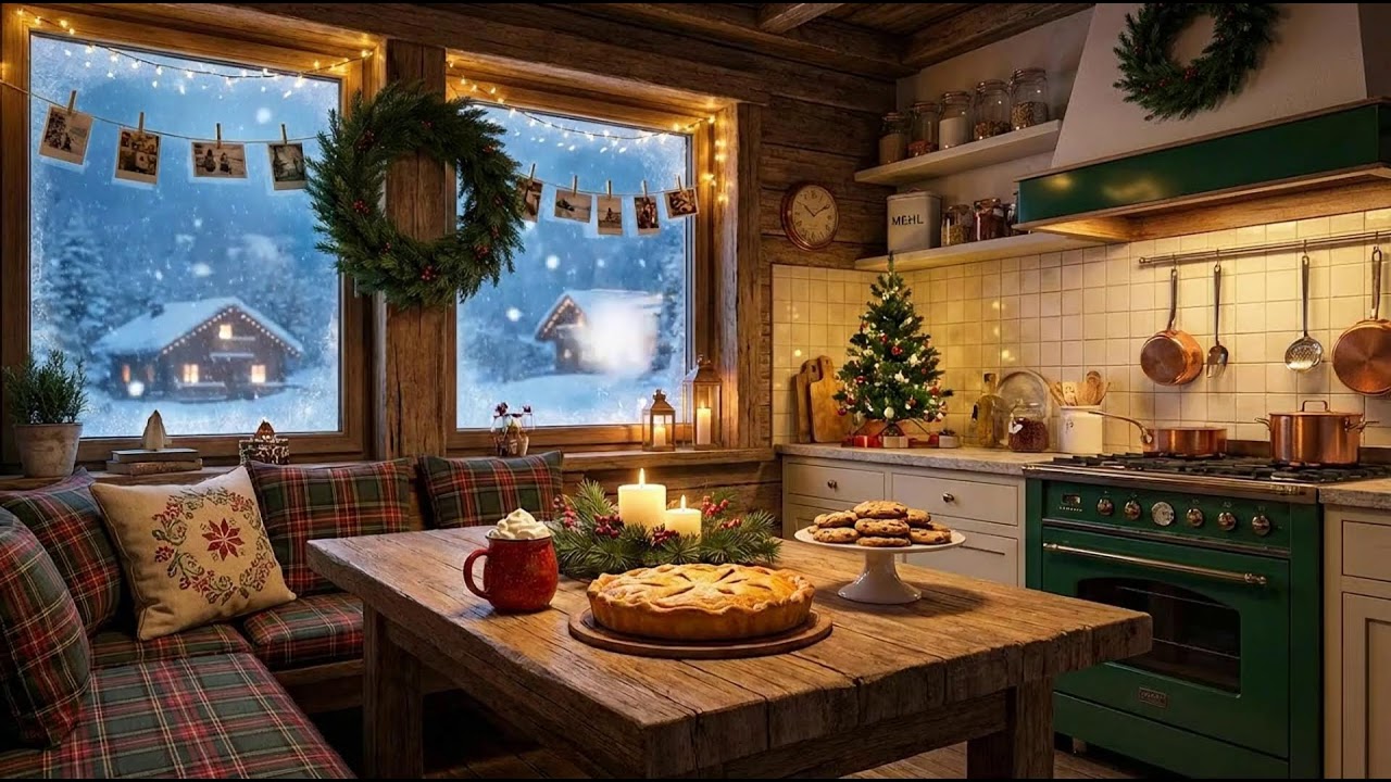 Cozy 1950s Snowy Evening❄️ Oldies Playing in Another Room | Vintage Fireplace Crackle