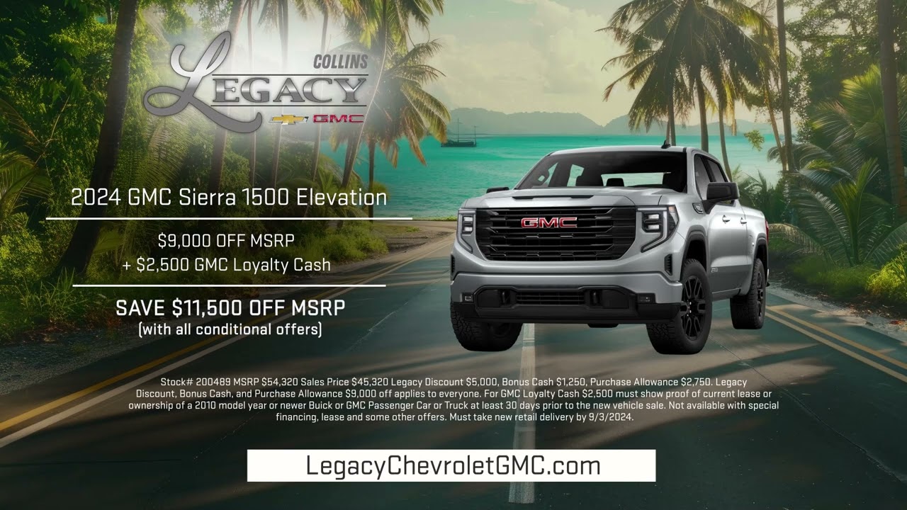 Save $11,500 OFF on the 2024 GMC Sierra 1500 Elevations at Legacy Chevrolet GMC in Collins!