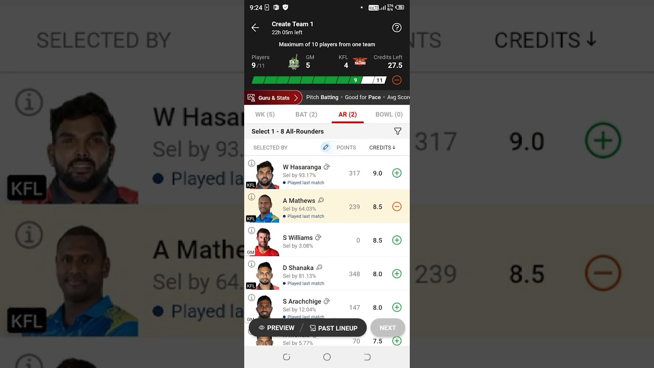 GM vs KFL dream11 prediction