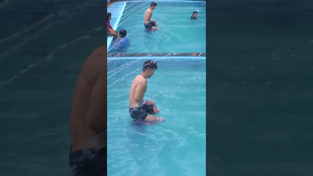 Jazel shoulder rides joel in the pool #liftcarry #shoulder #rides