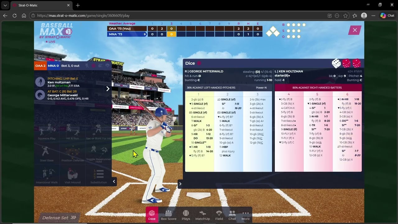 Baseball Max by Strat-O-Matic 1973 Oakland Season - A's (3-3) vs Twins