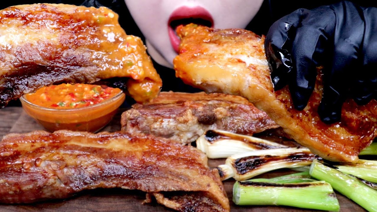 ASMR GRILLED PORK BELLY 통삼겹살 먹방 EATING SOUND MUKBANG