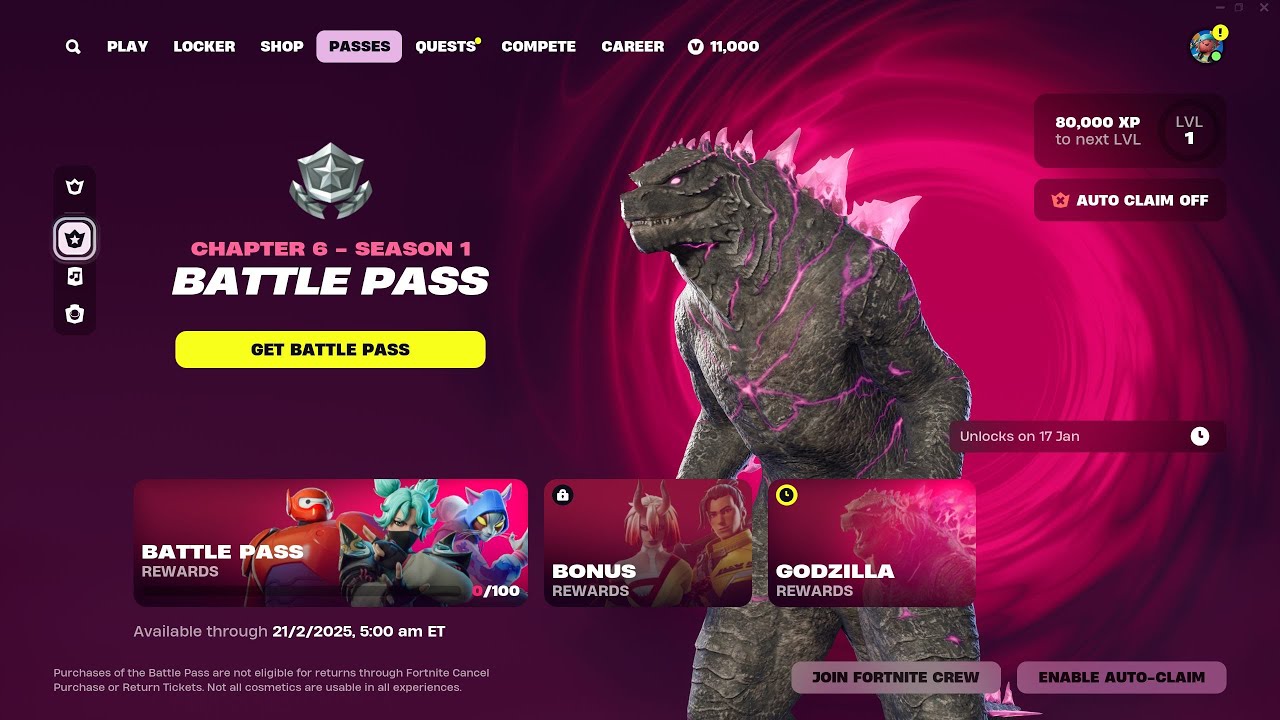 Chapter 6 Battle Pass Tier 1-100 skins (Godzilla Pass) Fortnite Battle Royale