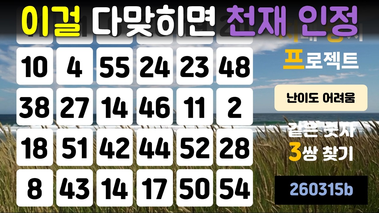 이걸 다맞히면 천재 인정(치매 방지 프로젝트, 같은 숫자 찾기, 두뇌운동, 치매 예방, 뇌건강, 기억력 향상, 건강한 노후)