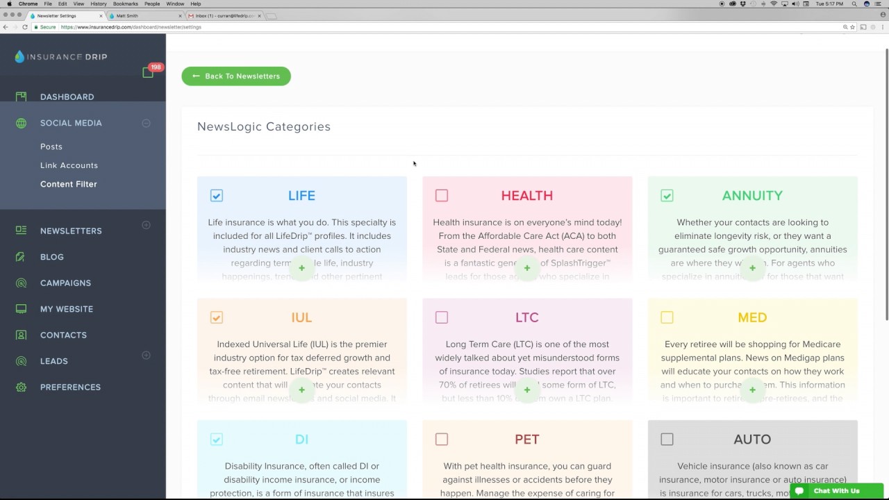 InsuranceDrip&trade; - Content Filters