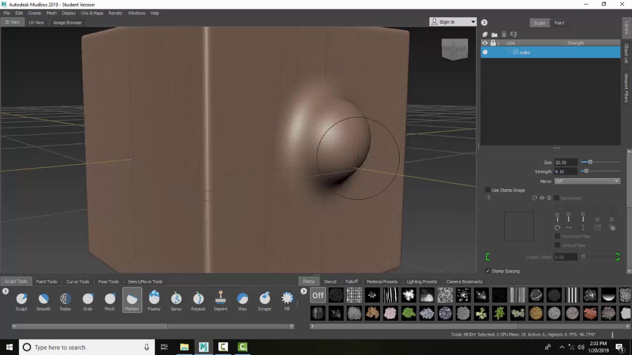 Mudbox 03 14 Sculpt Tool   Flatten