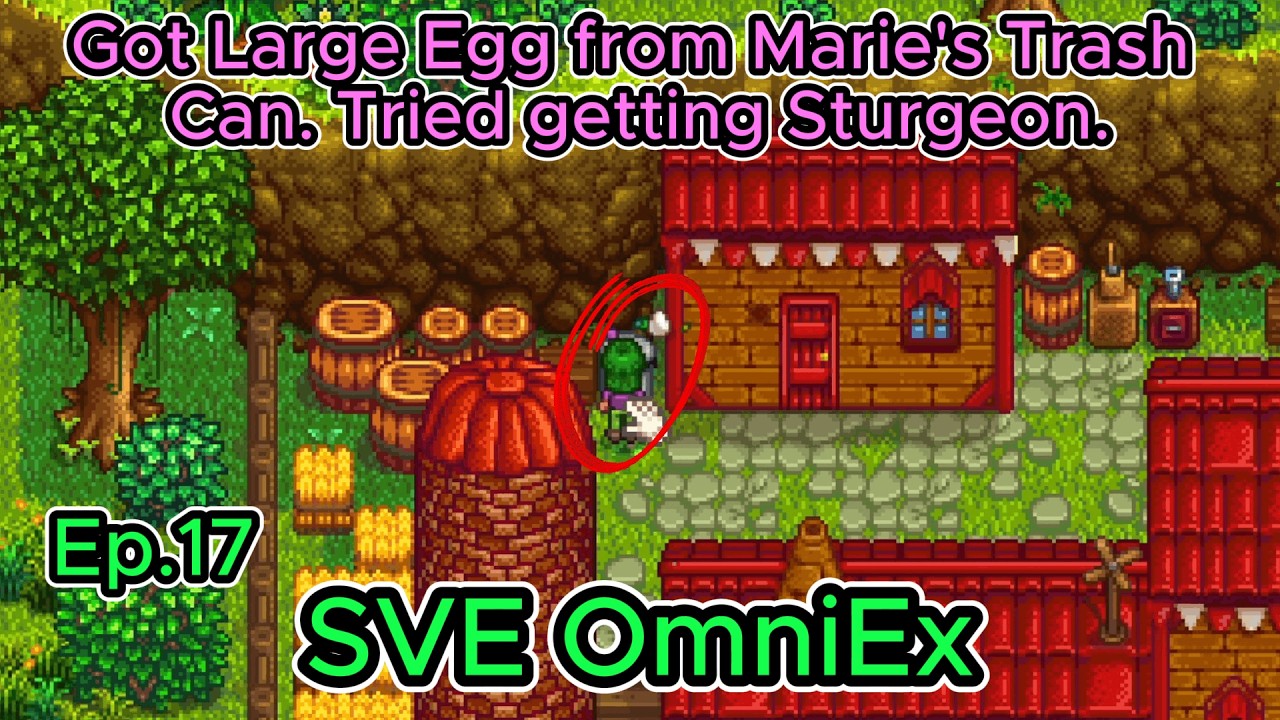 Stardew Valley OmniEx Ep17 Y1 Summer- 5-6:  Got Large Egg-Marie's Trash Can. Tried getting Sturgeon.