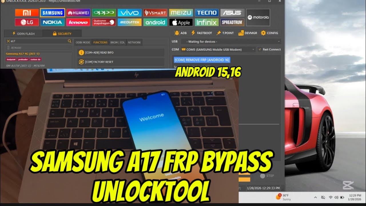 New Samsung A17 FRP bypass android 16 by unlocktool. Mtp or Com FRP bypass method. 27/01/2026