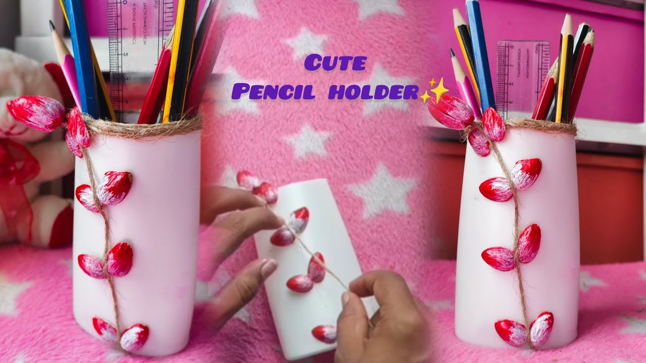 Empty shampoo bottle craft idea ✨/pista shell cute pencil holder ✨#lichusz 🥰