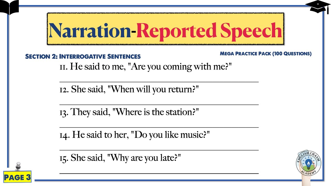 Reported Speech Exercises with Answers | 100 Practice Questions | Part 1