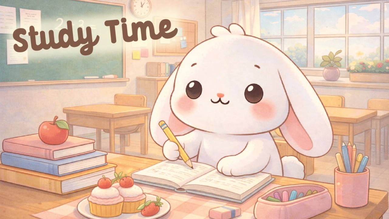 Study Time Lofi 🎧🍎 4 Hour Happy Lofi Bunny 🐰 Cute Lofi 🎵 cute & relaxing music 🌟 [Lofi Hip Hop]