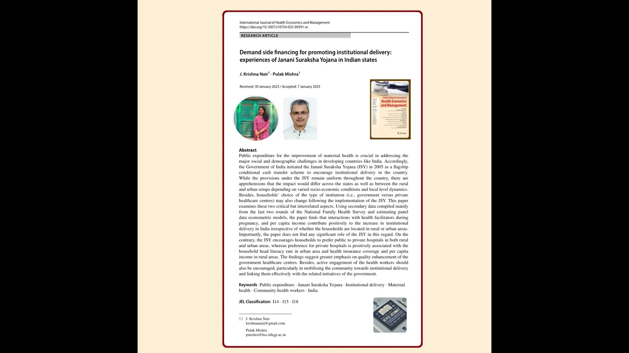 Demand Side Financing for Promoting Institutional Delivery (Nair & Mishra 2025)