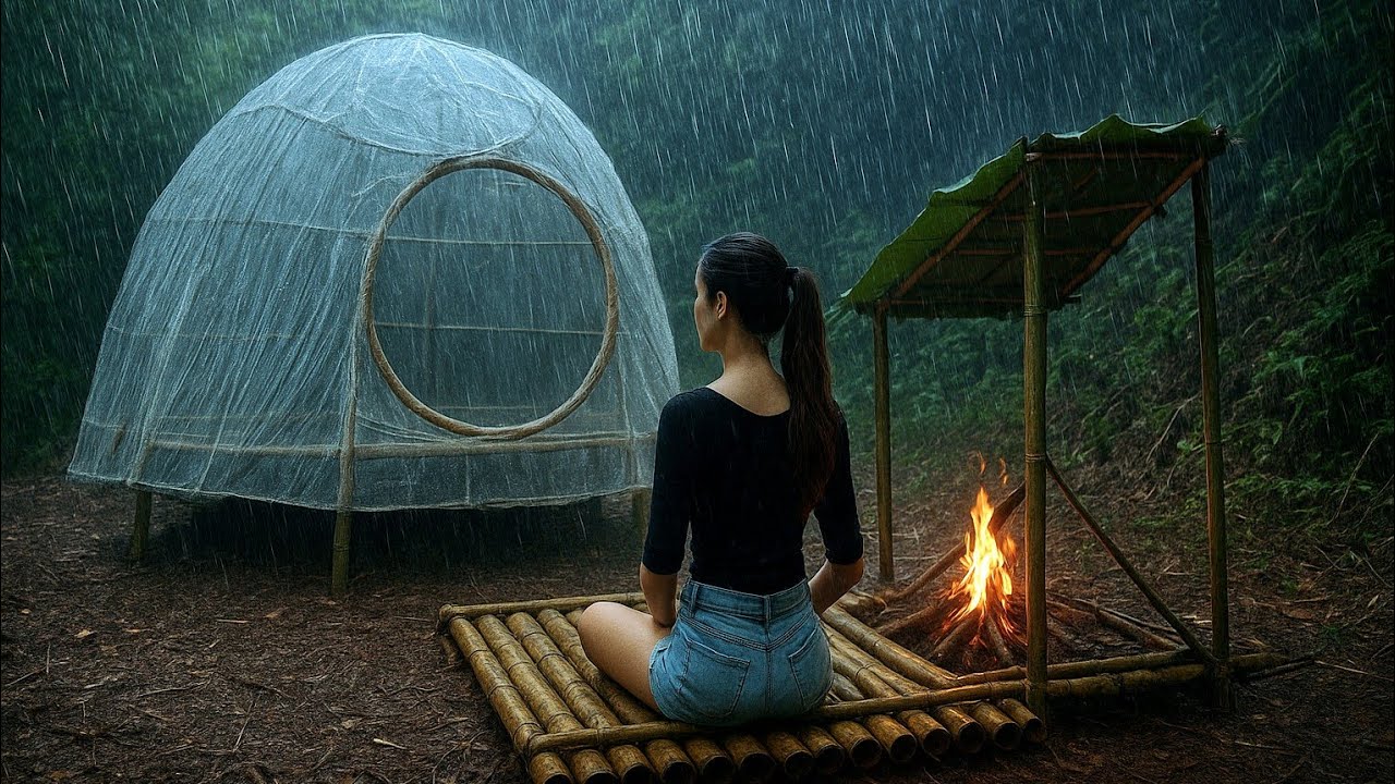 Real combat, build shelters with plastic wrap and survive in heavy rain