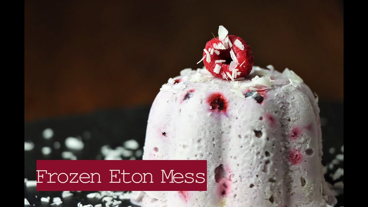 Creamy berry dessert, frozen eton mess,  easy to prepare, gefrorener sahniger Beerendessert