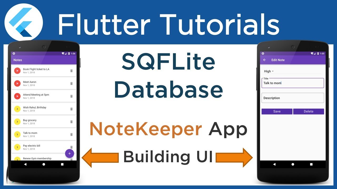 Flutter: Building UI for NoteKeeper App. [ SQLite Database Tutorial using SQFlite Plugin ] #4.2