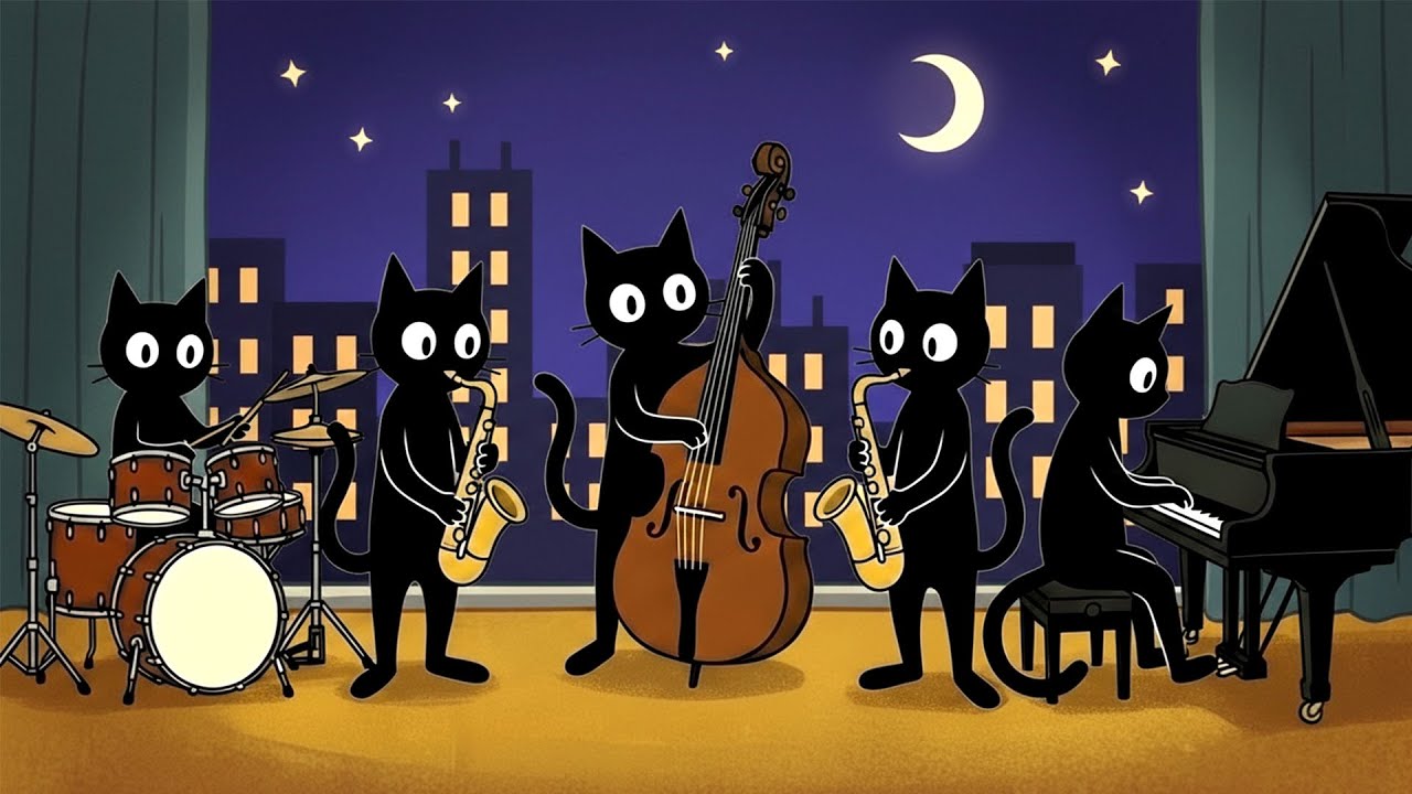 Black Cats Night Jazz 🎷 Deep Bass Groove & Soothing Instrumental Music