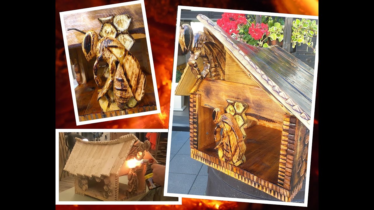 Build the birdhouse and bird feeder out of pallet wood garden decoration help birds in winter
