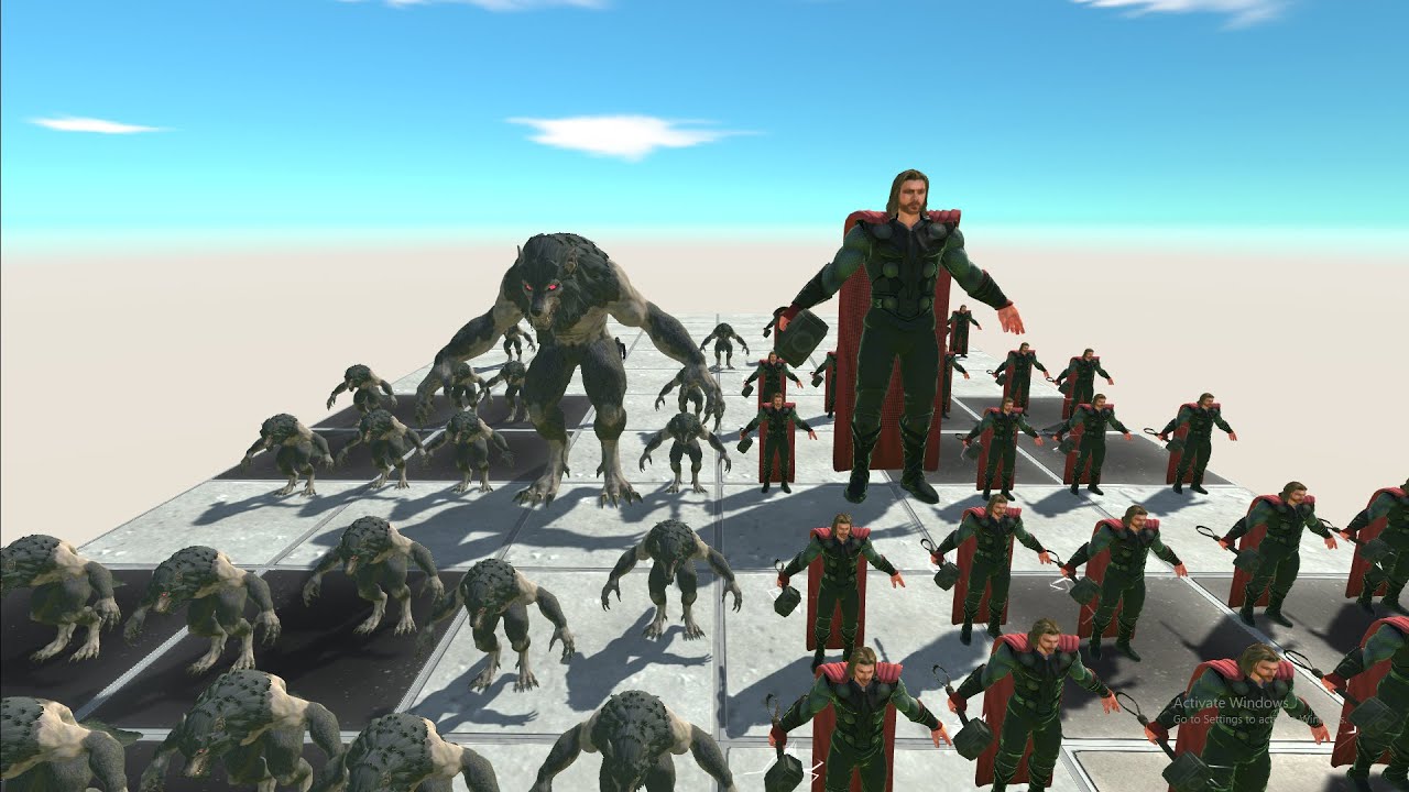 Evolved Werewolf Monster Team vs Marvel Thor Marvel Team | Animal Revolt Battle Simulator