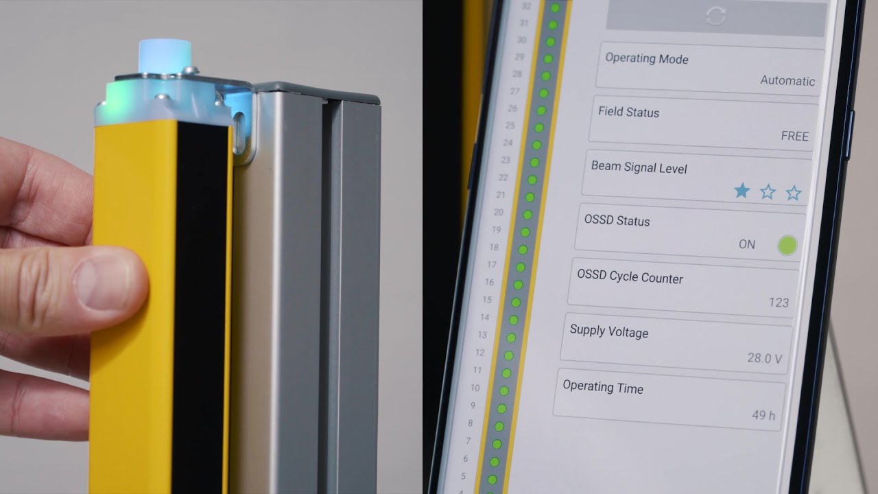 Safety light grid SLC440/COM with Bluetooth interface and APP