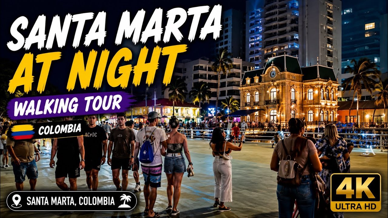 Santa Marta Colombia - Walk The Globe 4K - Night Walking Tour 8K Oldest City in South America