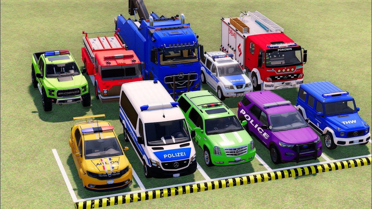 TRANSPORTING POLICE CARS, AMBULANCE, FIRE TRUCK, COLORFUL CARS WITH MIXER FARMING SIMULATOR 22! #200