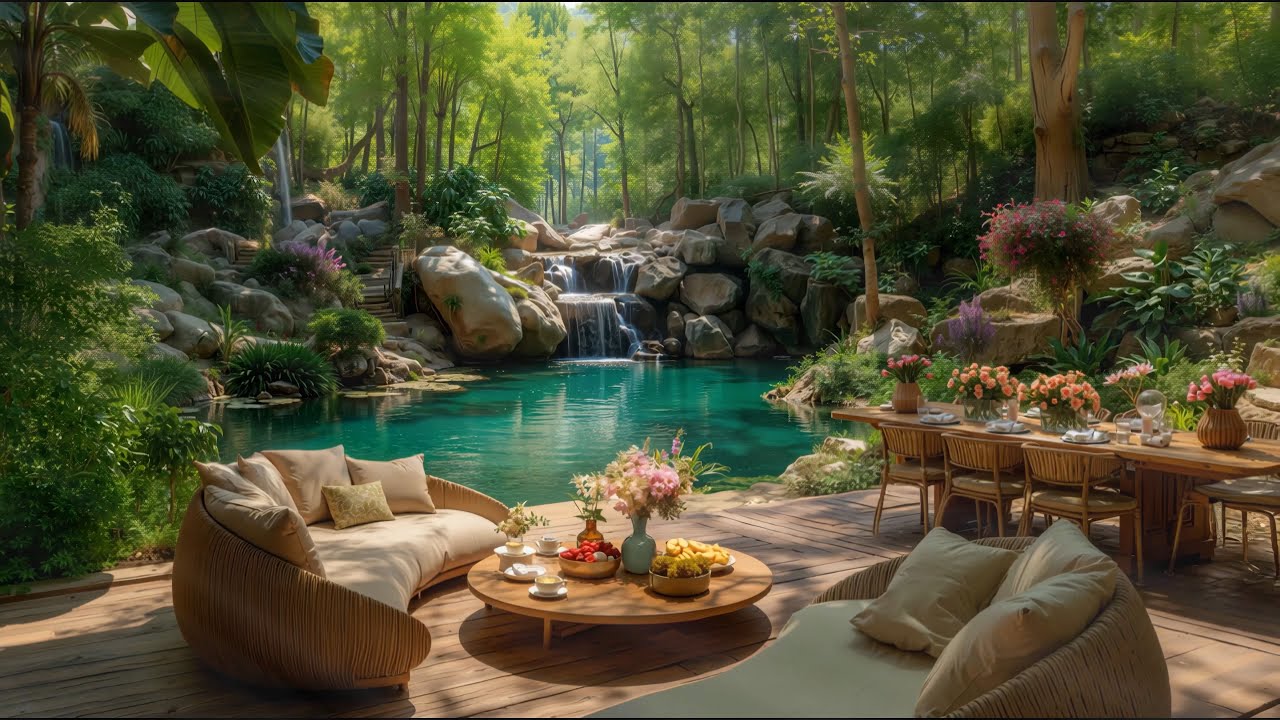 Calm Forest Villa Café Jazz 🌿 Cozy Outdoor Seating & Smooth Jazz for Relaxation and Work