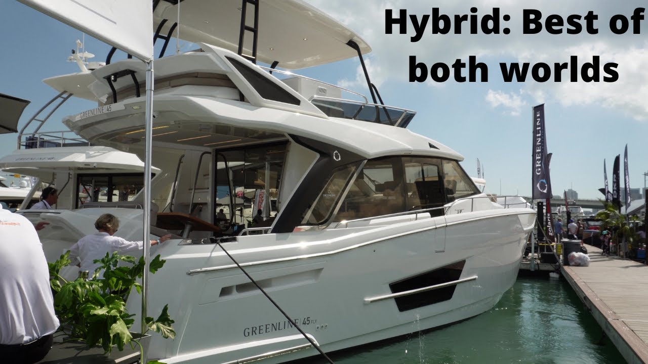 Miami Boat Show Greenline 45 Fly Hybrid best of both worlds MUST SEE main cabin with walk in closet