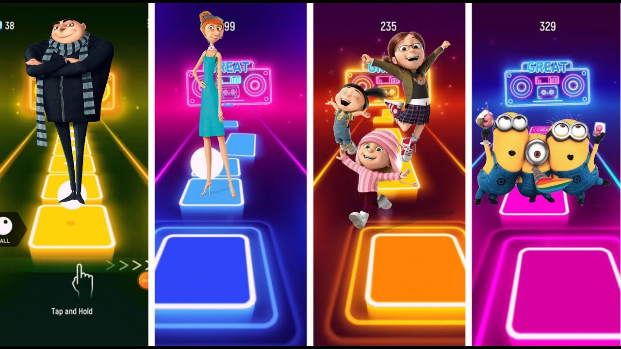 Lucy vs Gru vs Margo vs Agnes vs Minions 🎶💥 | Tiles Hop Ultimate Showdown!