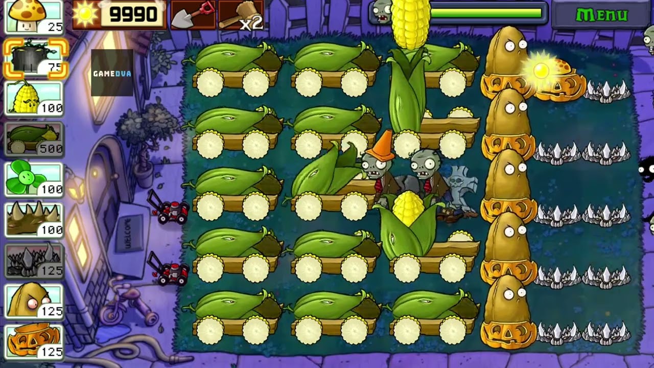 Геймплей Plant VS Zombies Survival Night (без перезарядки)