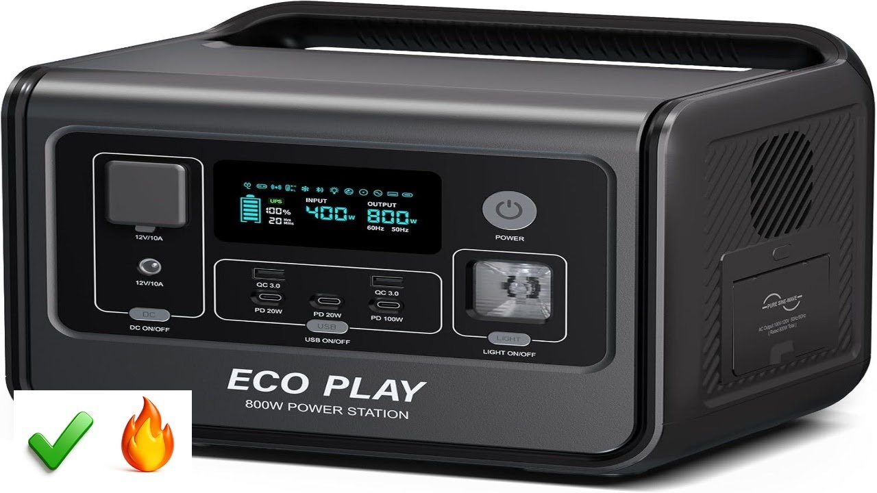 Eco Play EP800 Przenośna elektrownia z akumulatorem LiFePO4 512 Wh, generator słoneczny AC - B0DZ...