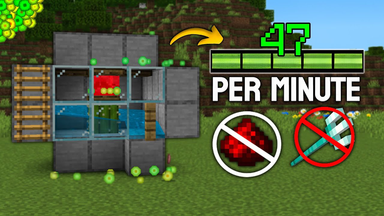 Easy XP Farm Tutorial in Minecraft Bedrock 1.21 (NO Trident - NO Redstone)