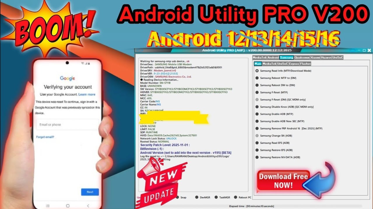 Android Utility Pro V200 For All Samsung, Huawei, Redmi, Oppo FRP Unlock, Screen , mi account 