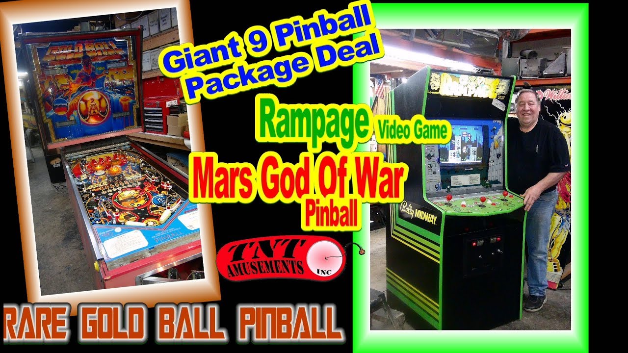 #1482 PINBALL Package Deal-GOLD BALL-MARS GOD OF WAR-RAMPAGE Video Game-TNT Amusements