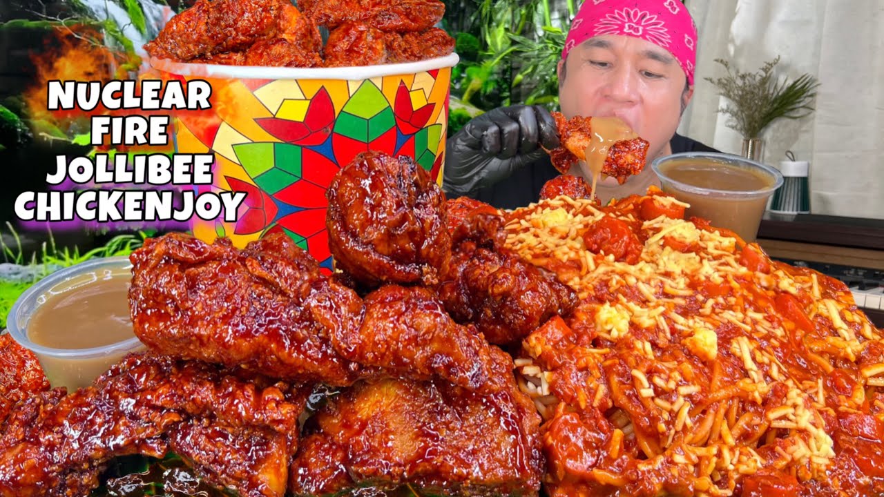 Nuclear Fire Jollibee Chickenjoy & Spaghetti Family Pan Mukbang