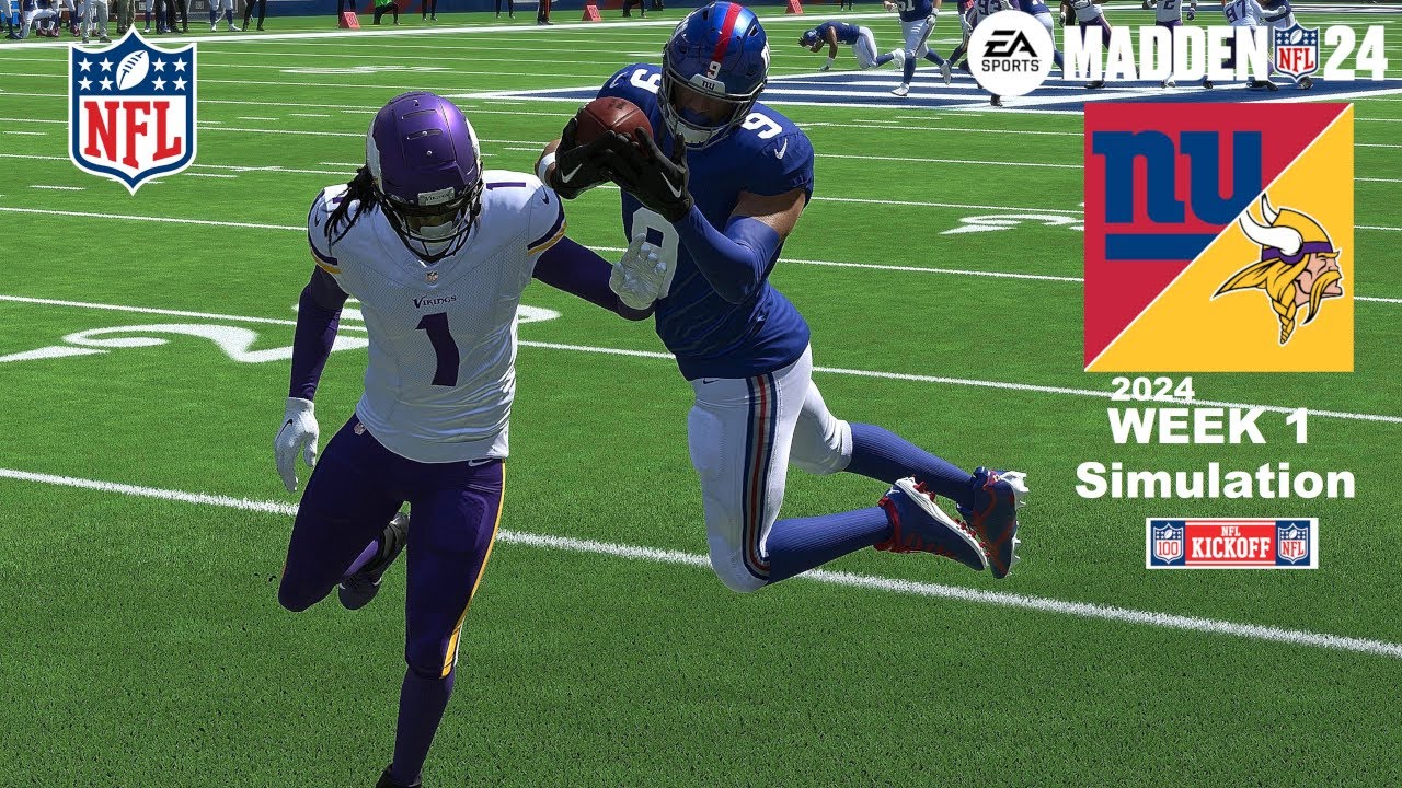 Madden 24 Giants vs Vikings Week 1 Sim 2024 Full 15 Minute Quarters (Madden 25 Roster) Game Play