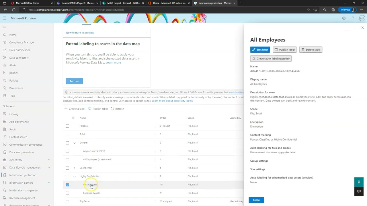 Lab 3.5 - Create and apply a sensitivity label to one user Part 2
