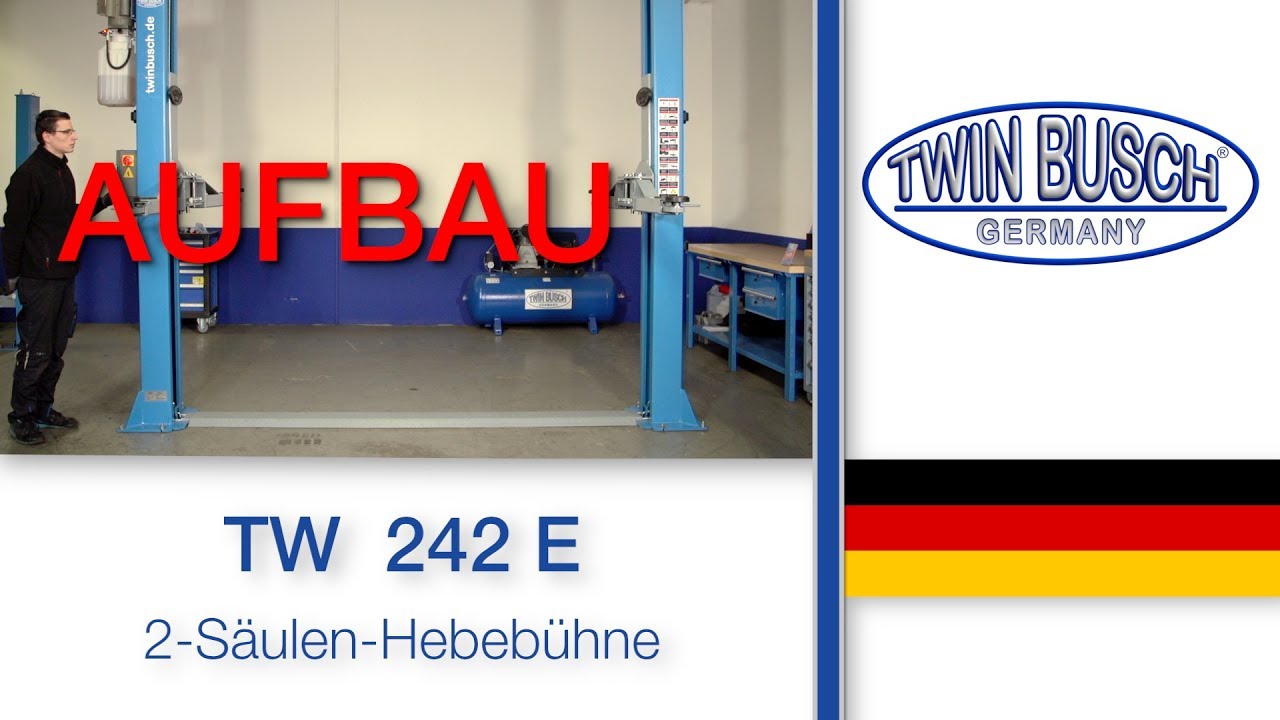Aufbauvideo der TW 242 E - 2-Säulen-Hebebühne von TWIN BUSCH®