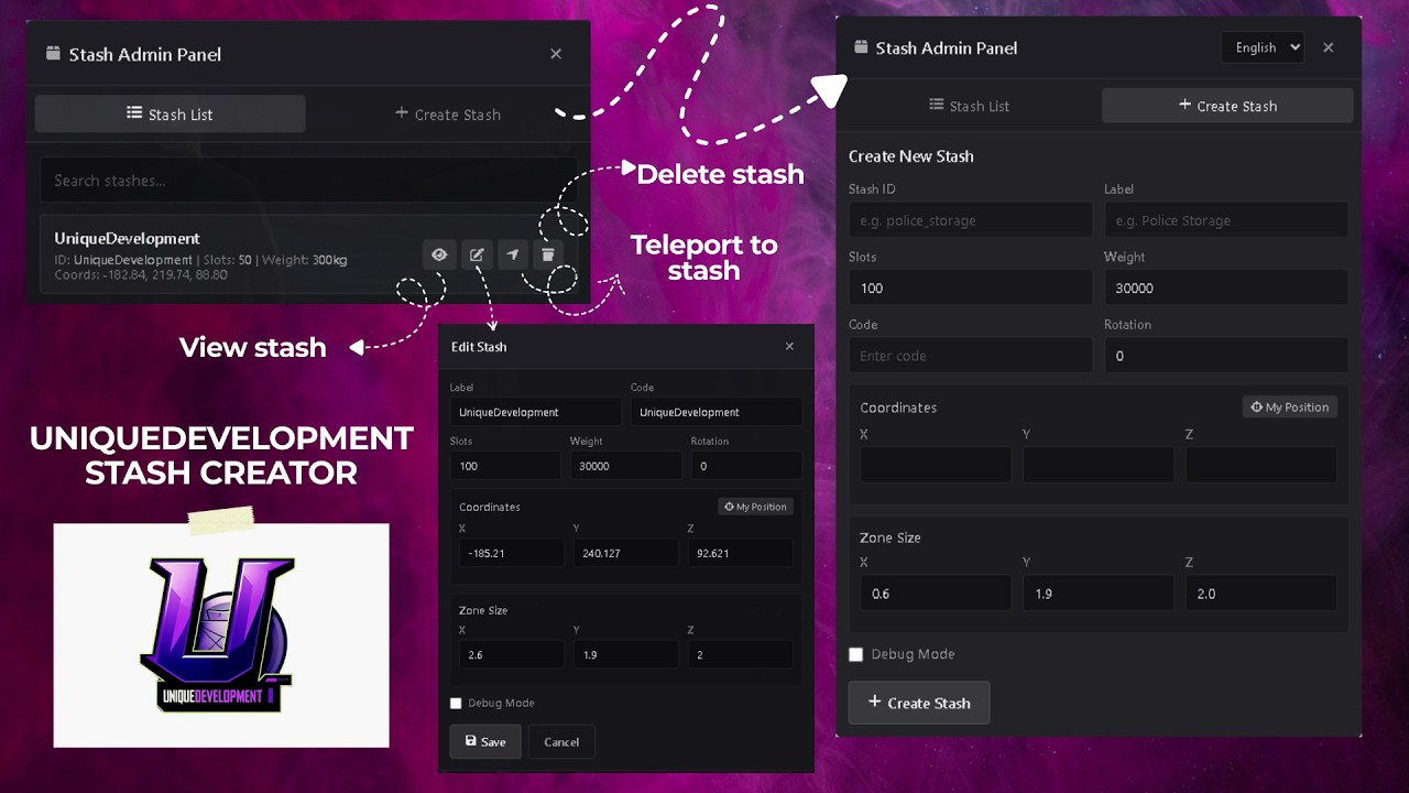 Unique Development - Stash Creator [FREE SCRIPT] (ESX, QBCore, QBox)