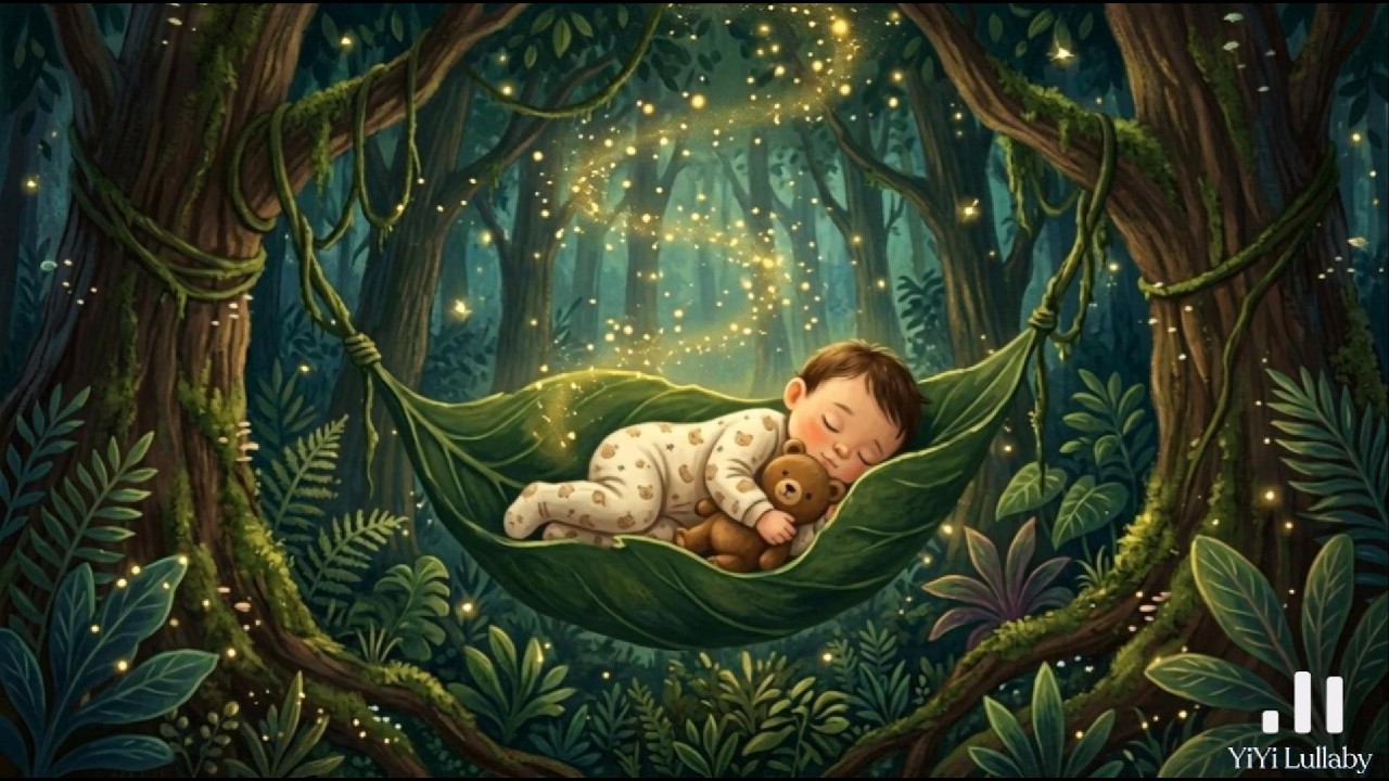 Deep Sleep Lullaby for Babies 🌙 Enchanted Leaf Hammock & Forest Fireflies