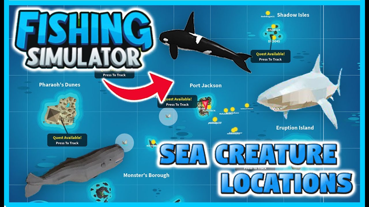 ALL SEA CREATURE LOCATIONS IN FISHING SIMULATOR *6 CREATURES - HEALTH, ATTACK, DAMAGE + MORE*