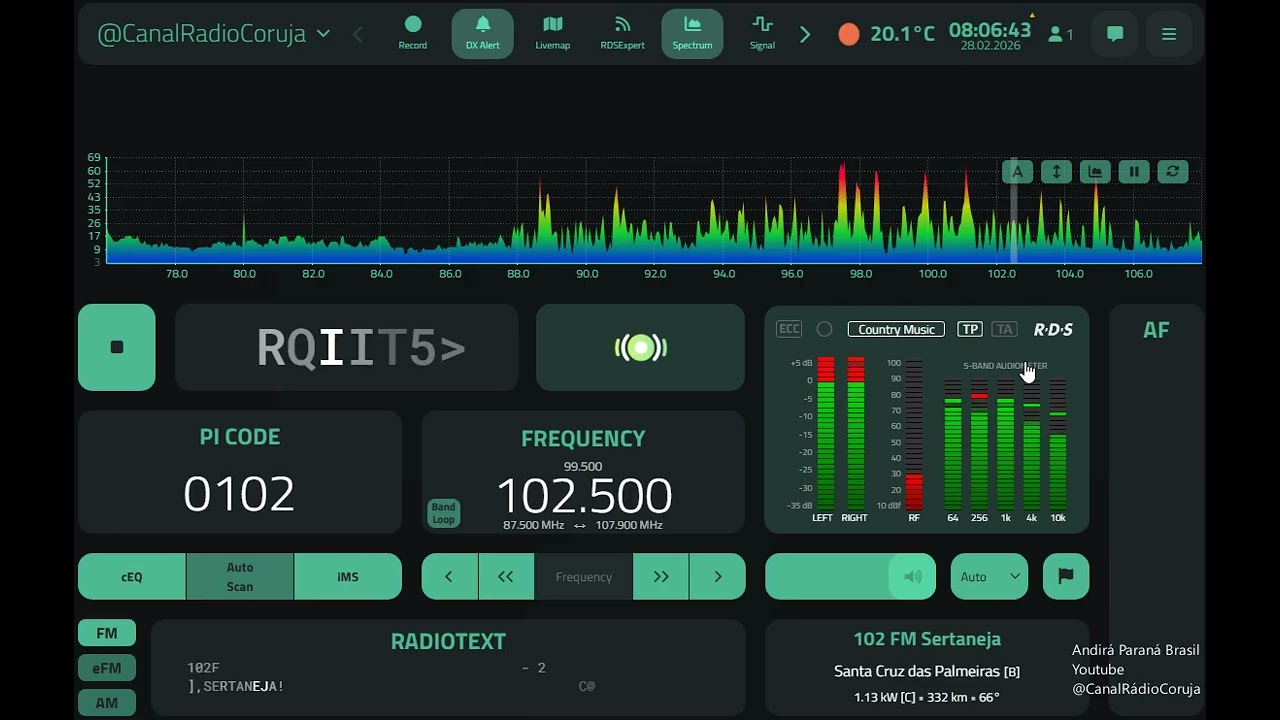 Rádio 102 FM Sertaneja Santa Cruz das Palmeiras SP