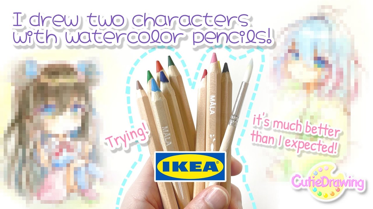 Trying IKEA Watercolor Pencils!/Review and drawing girls/step by step tutorial #96