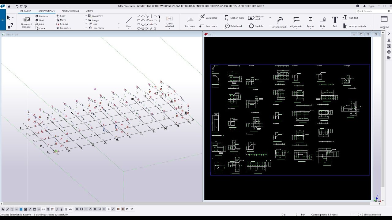 Create Single part Drawing from Model | Multidrawings in tekla structure