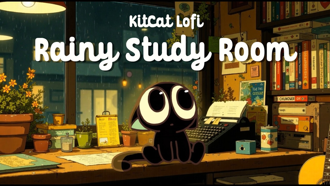 Quiet Rainy Study Room with Black Cat🌧️📚Lofi Jazzhop for Focus, Writing & Relax