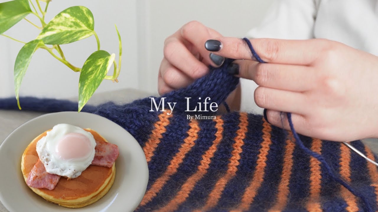 【Vlog ep.1】Knitting🧶ニットボンネット｜ランチ🥞ホットケーキ｜インテリア💡照明の取り付け