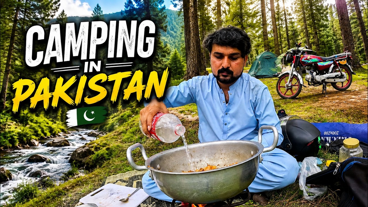 🏕️ Solo Camping in Pakistan 🇵🇰 | Beautiful Forest 🌲 | Bike Ride 🏍️ & Outdoor Cooking